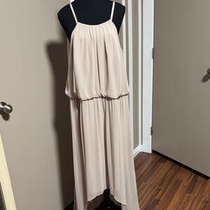 David's Bridal Blush Cream Chiffon Spaghetti Strap Wedding Dress